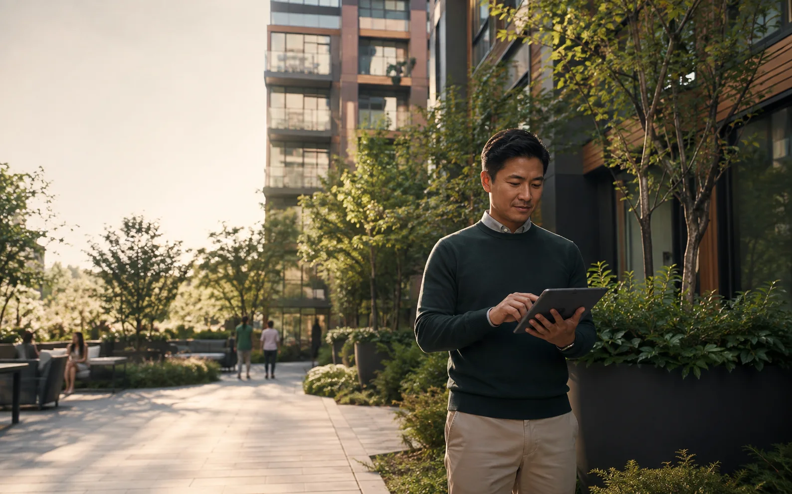 Property operations leader working from a modern multifamily community